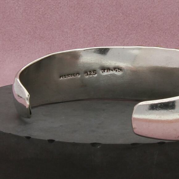 taxco mexico sterling silver & brass accent striped cuff bracelet size 6.5in - Picture 3 of 3